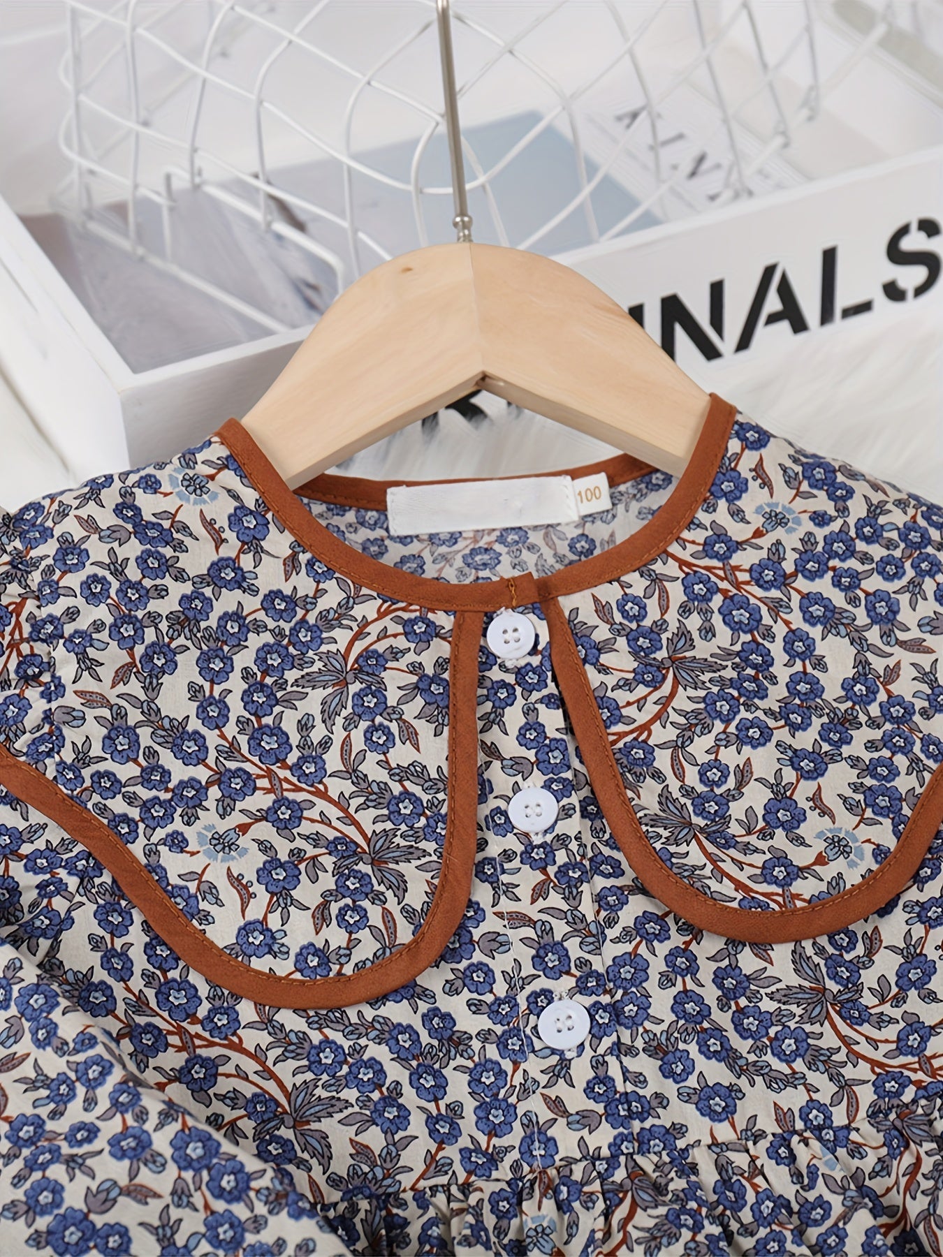 Girls Floral Cotton Long Sleeve Dress