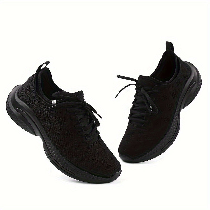 Men's Knit Running Shoes Breathable Soft Sole Sneakers Lace Up Outdoor Jogging