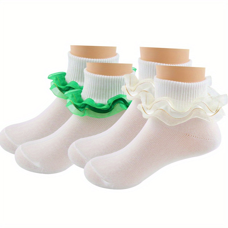 Girls Knit Ruffled Lace Socks Breathable Comfortable Princess Socks