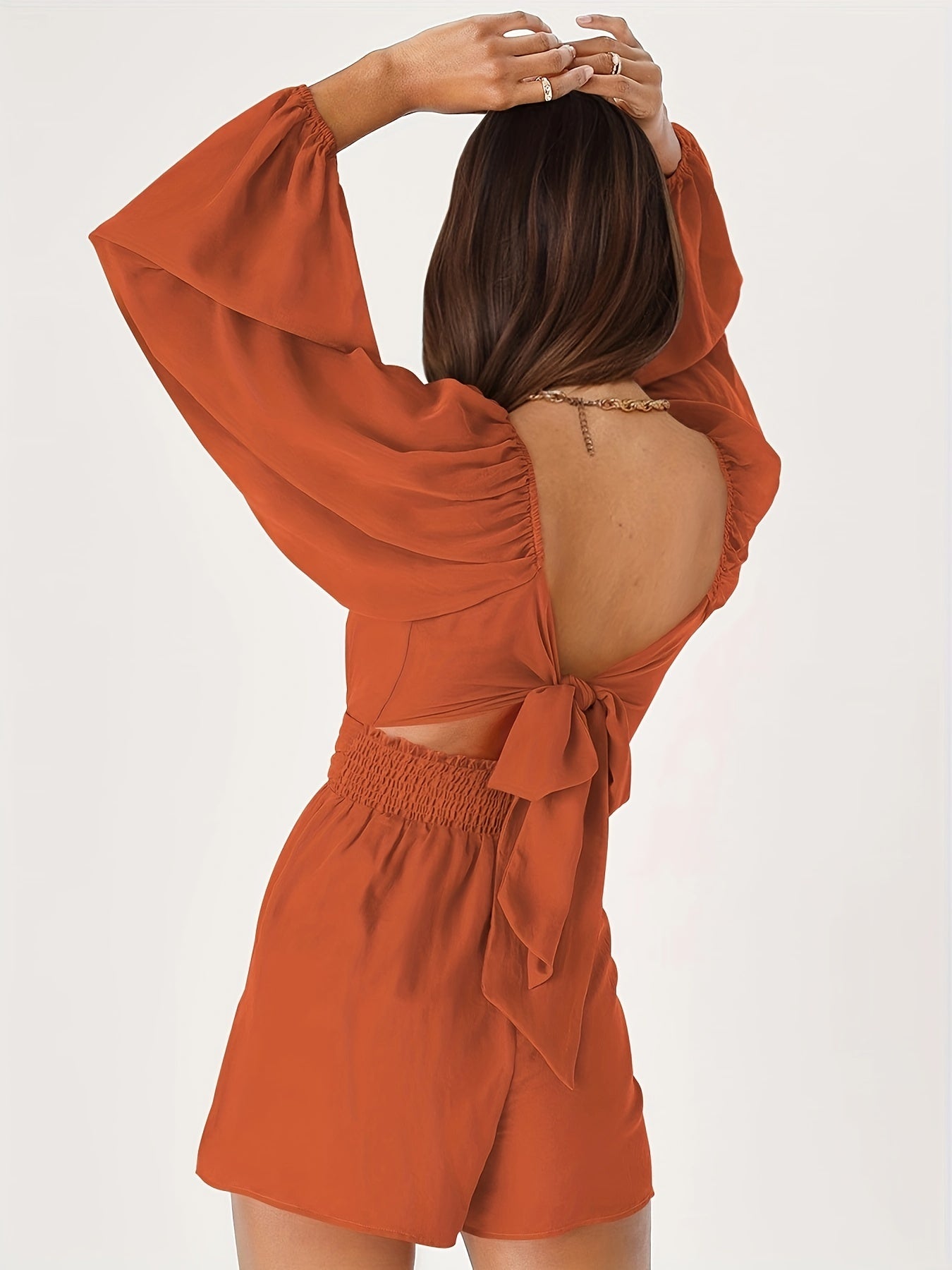 Solid Square Romper Jumpsuit Long Sleeve