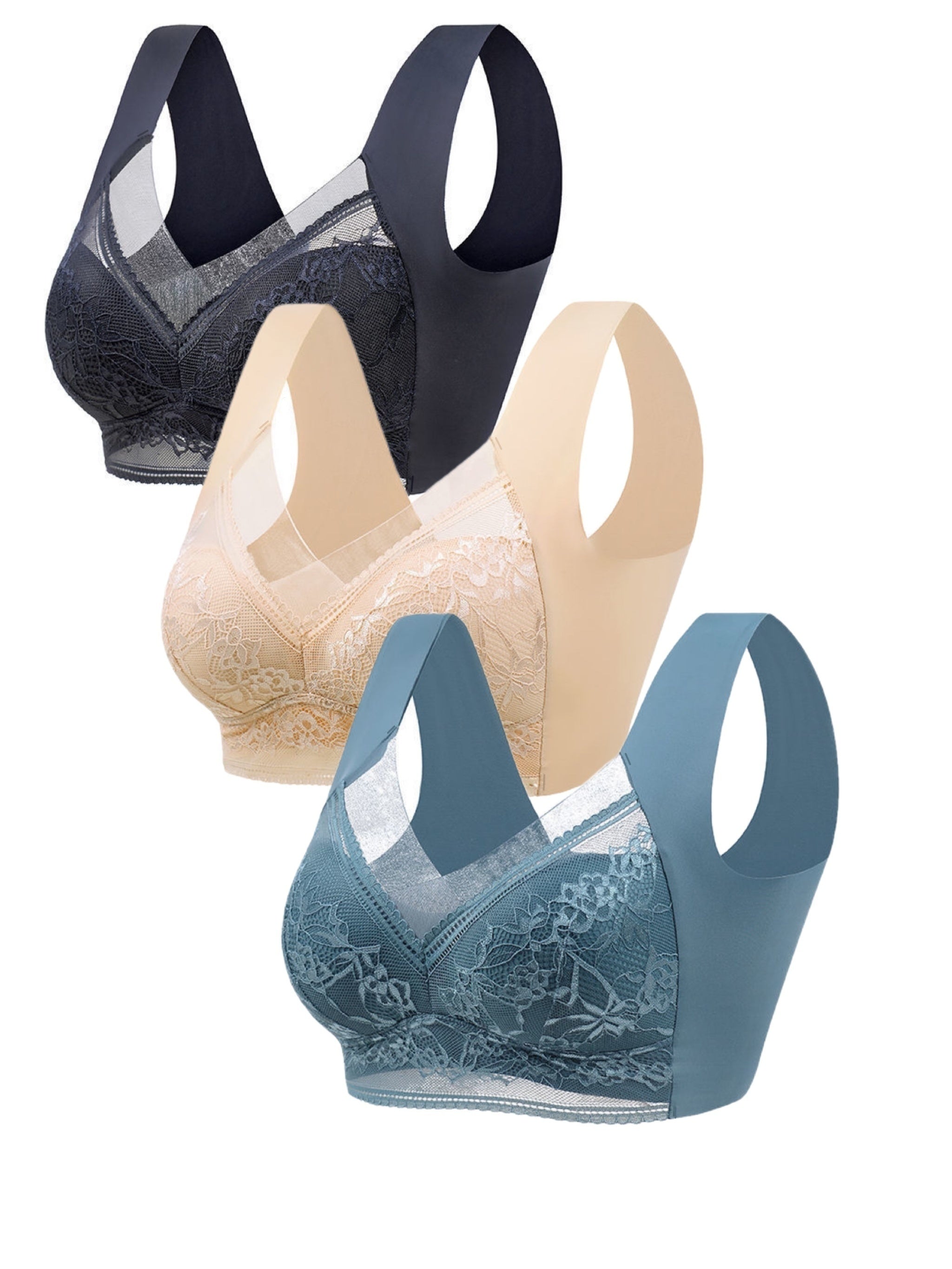 3pcs Lace Wireless Push Up Bras Comfy&Breathable