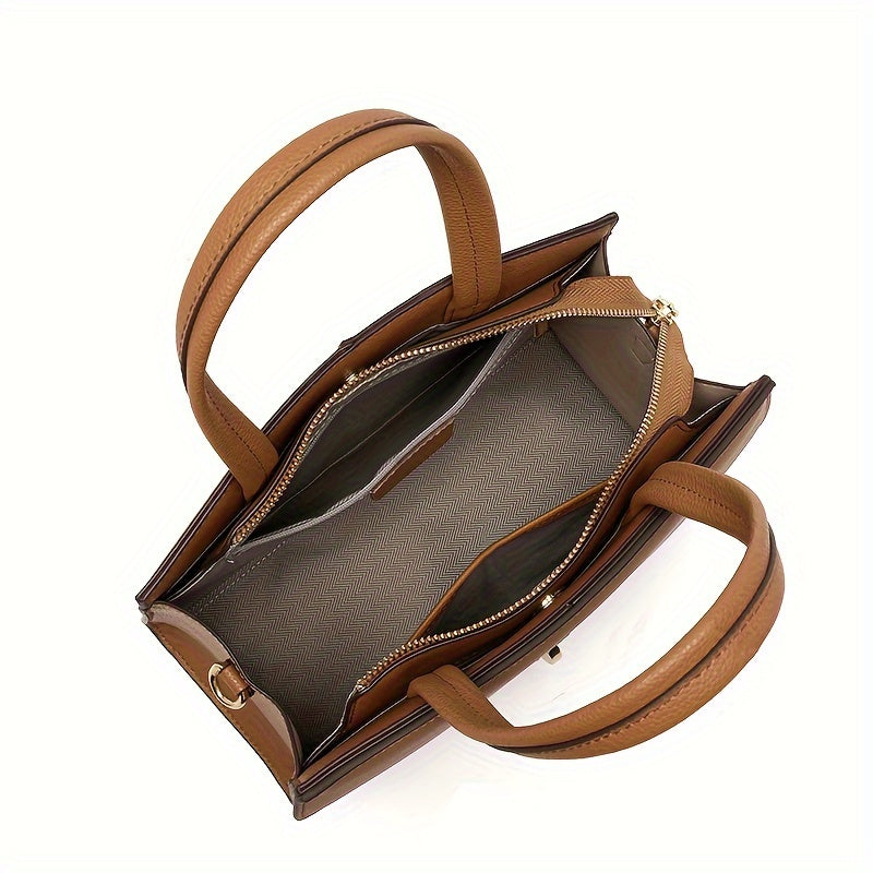 Brown Leather Satchel Handbag with Adjustable Strap