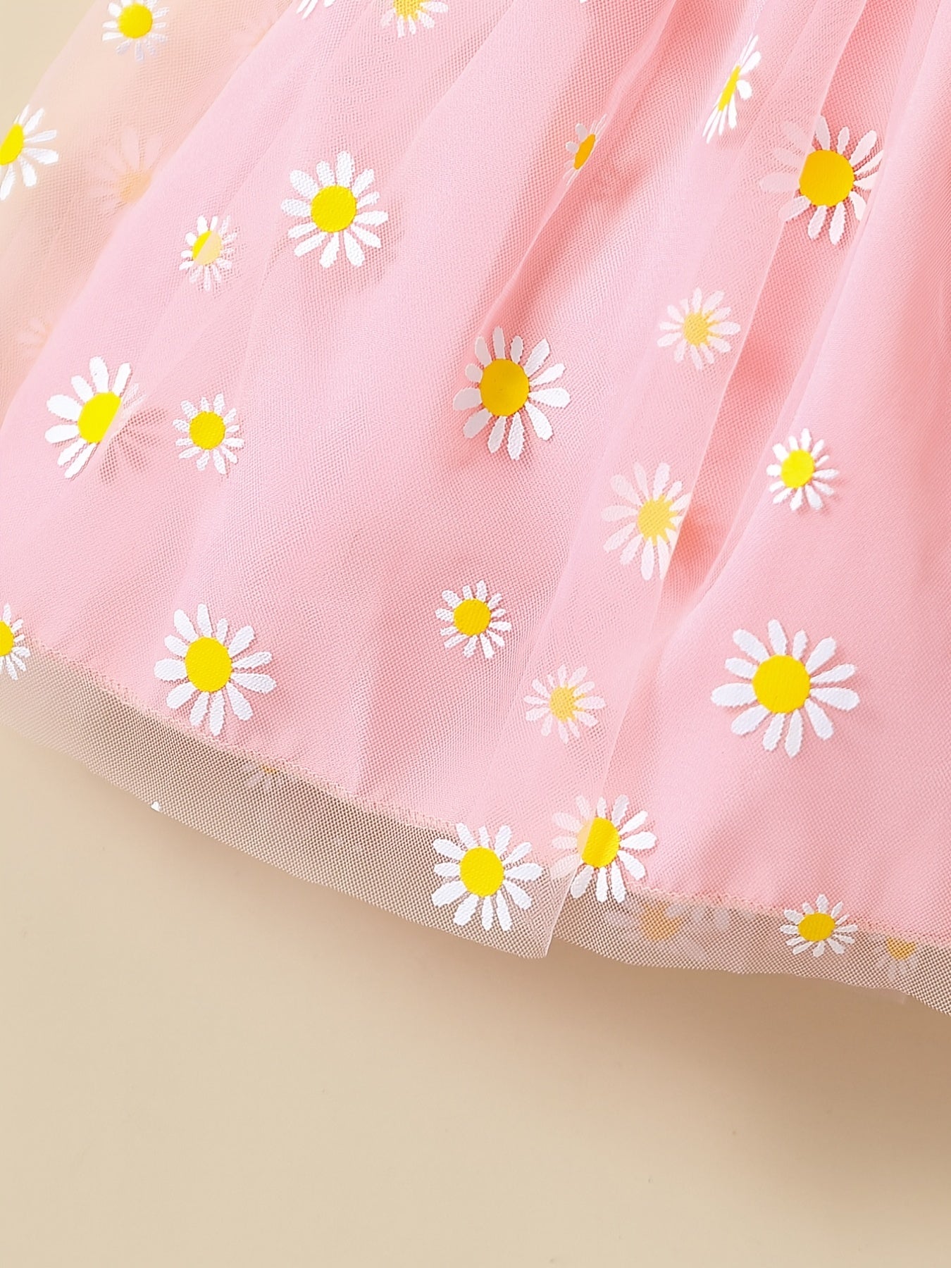 Baby Girls Daisy Graphic Print Thin Strap Mesh Dress Clothes For Summer