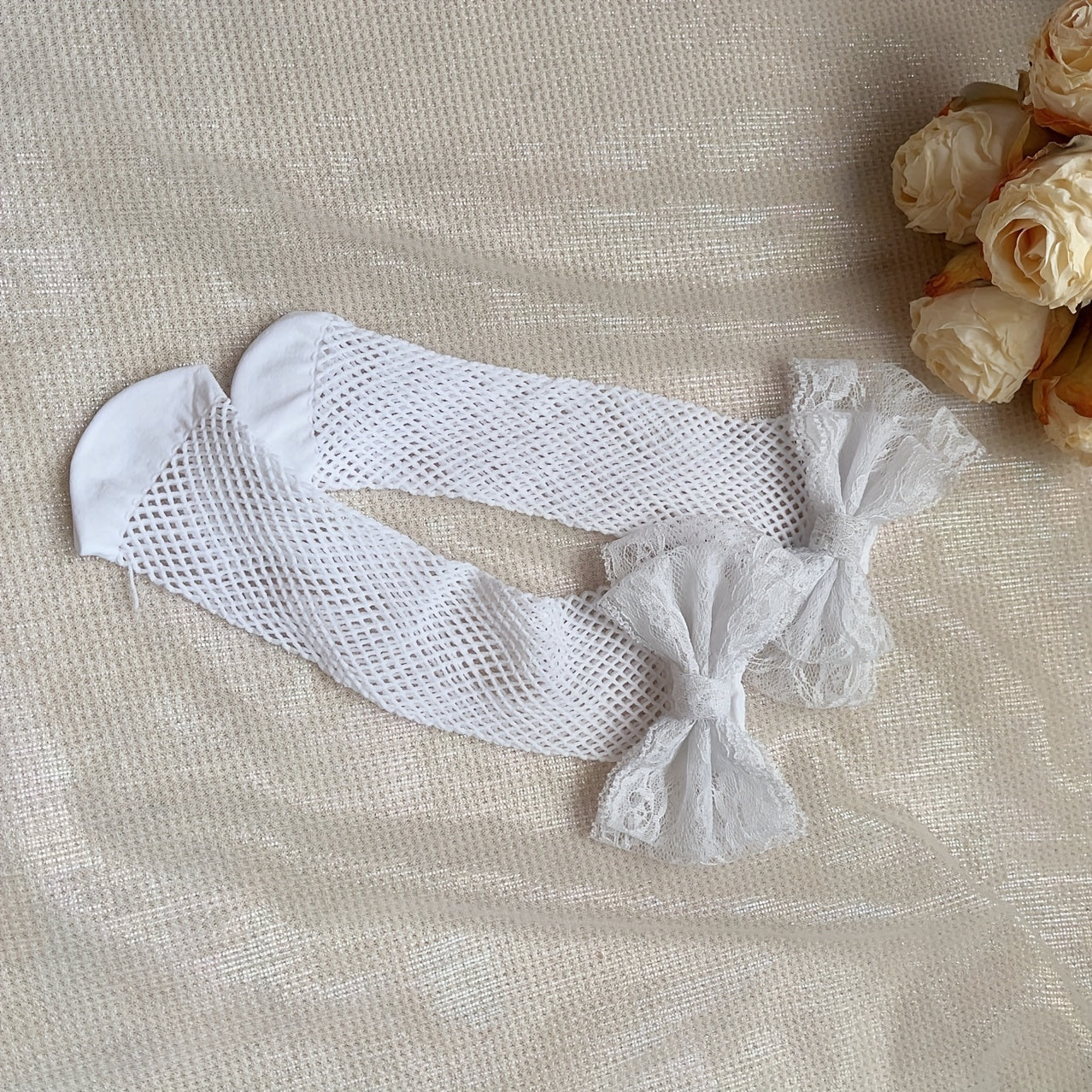 Girls Mesh Cotton Blend Big Bow Knee High Socks