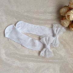 Girls Mesh Cotton Blend Big Bow Knee High Socks