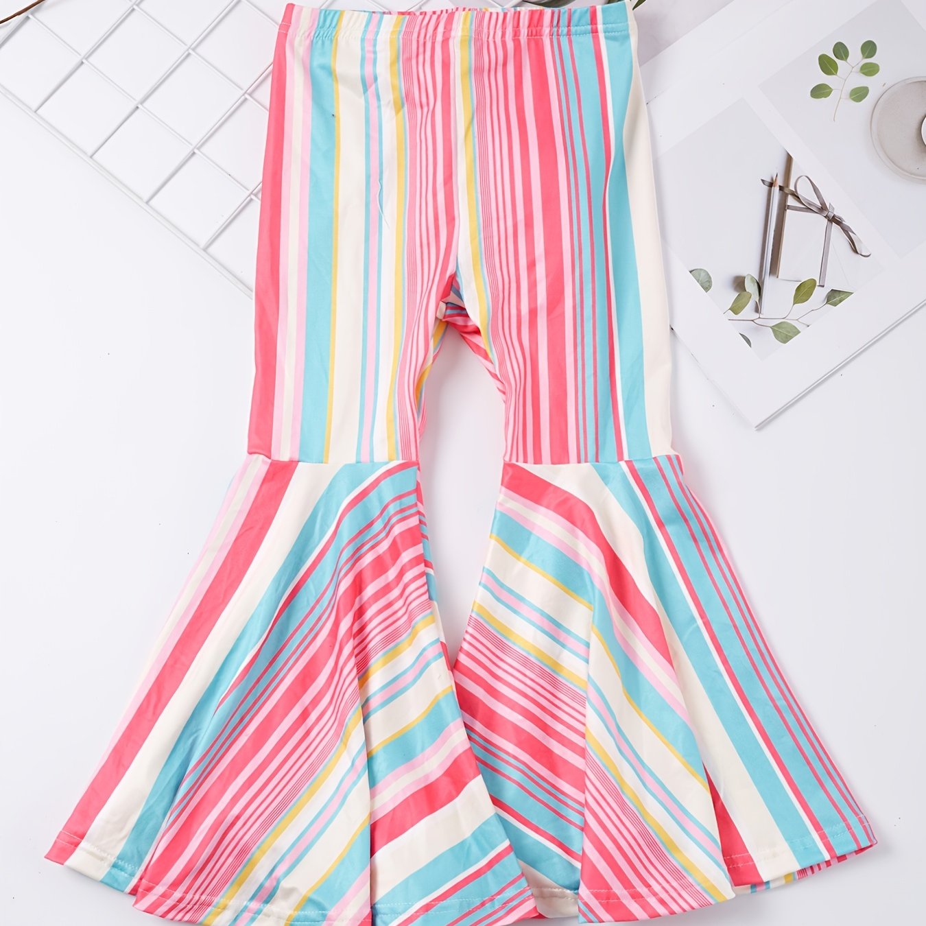 Girls Block Stripe Flare Leg Pants Spring Summer Clothes