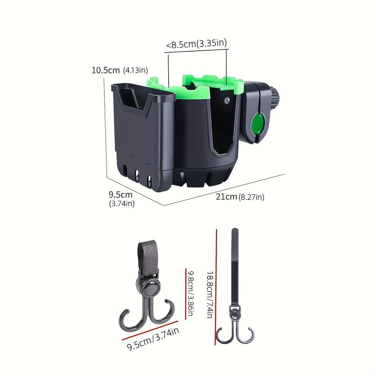 Universal Cup Holder & Hooks for Strollers Bikes