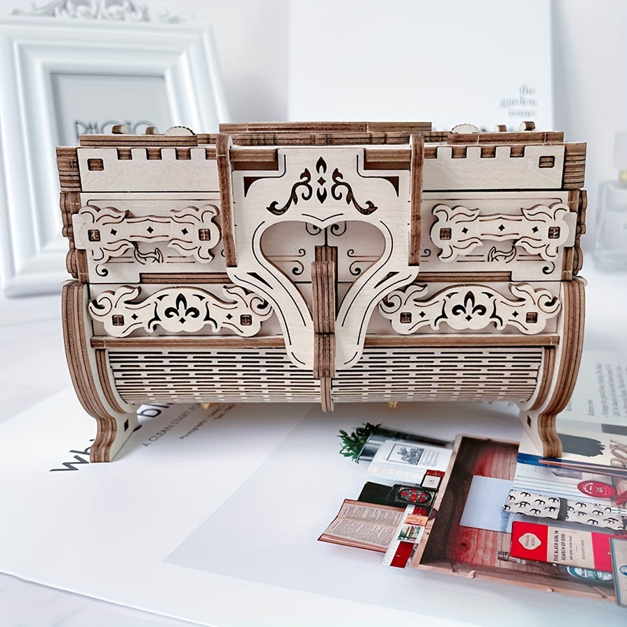 3D Wooden Puzzle Music Box Kit Antique Jewel Box DIY Home Decoration