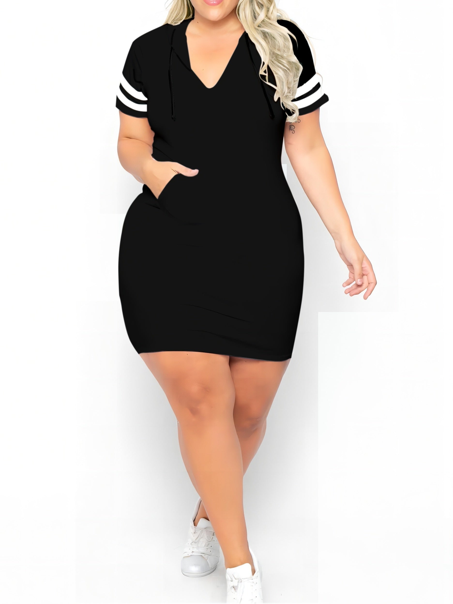 Stripe Print Short Sleeve V Neck Casual Dress