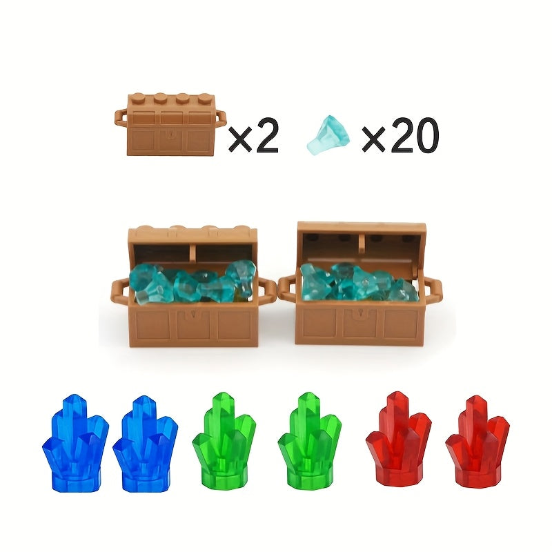 28pcs Building Blocks Set Doll Diamond Brick Toy Treasure Chest Golden Pocket