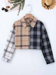 Girl s Plaid Patchwork Lapel Shirt