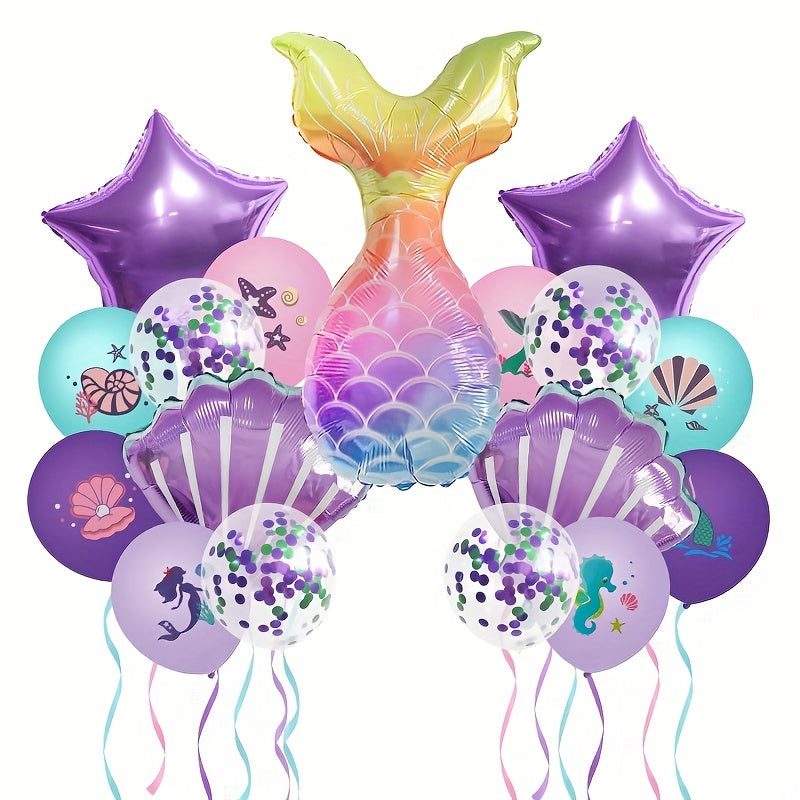 Mermaid Birthday Party Decorations: Happy Birthday Flag, Balloons, Ocean Theme