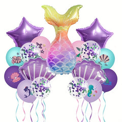 Mermaid Birthday Party Decorations: Happy Birthday Flag, Balloons, Ocean Theme