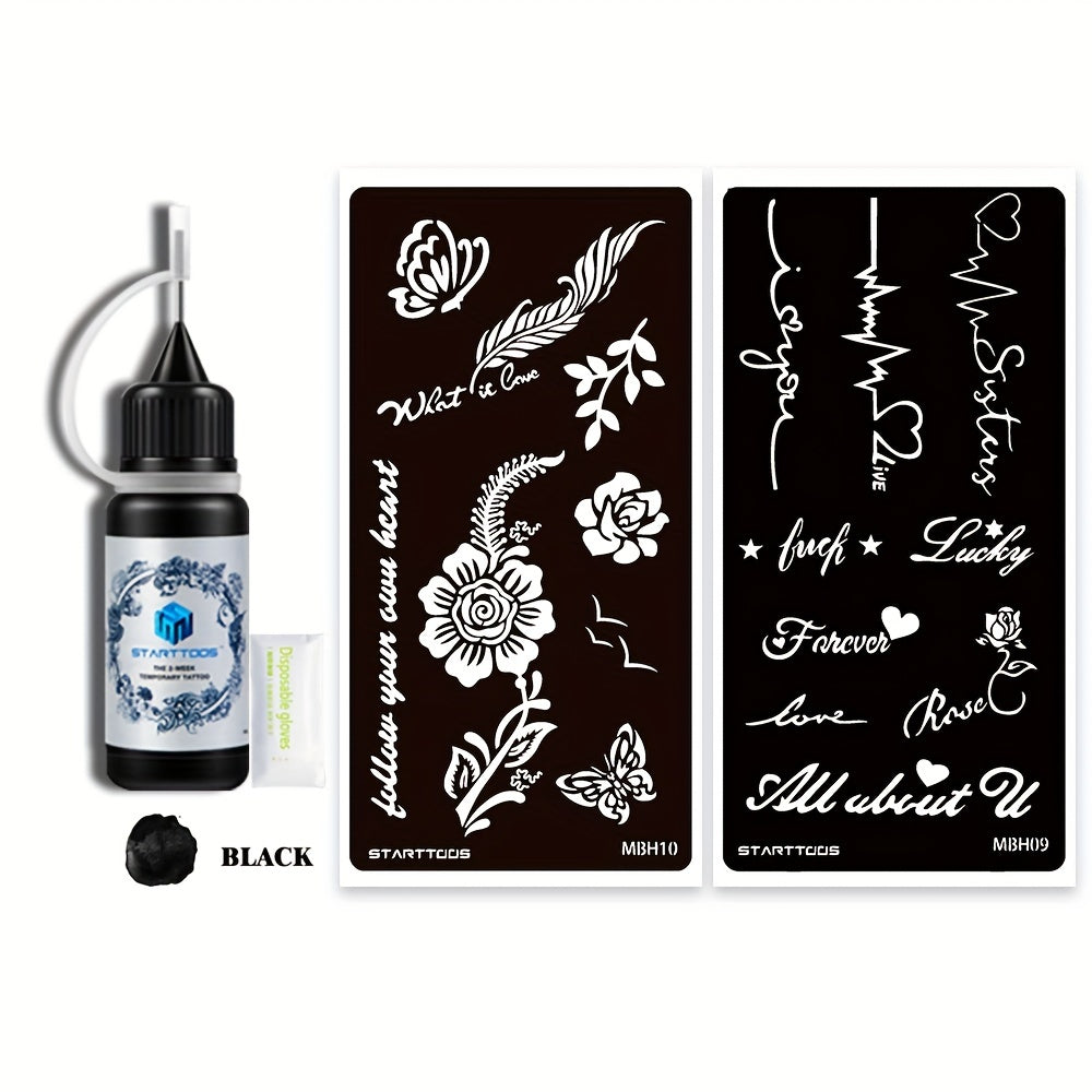 2 Sheets Hollow Juice Dye Paste Floral Feather Word Pattern Body Tattoo