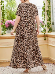 Retro Abaya Dress Women's Plus Leopard Print Maxi Summer Dress