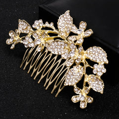 Crystal Flower Leaf Hairpin Hair Comb Clip For Women Bride Rhinestone Party