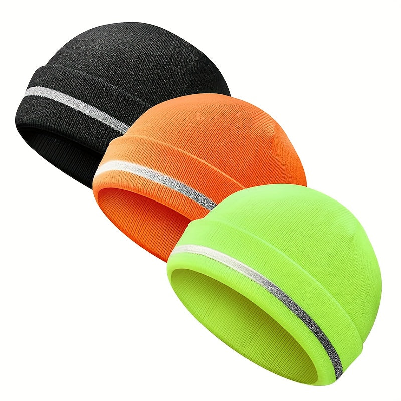 Reflective Stripe Knitted Hat Safety Winter Cap