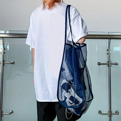 Transparent Mesh Shoulder Bag for Travel and Camping