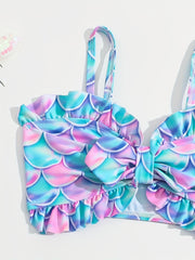 Girls Fish Scale Graphic Swimwear Set