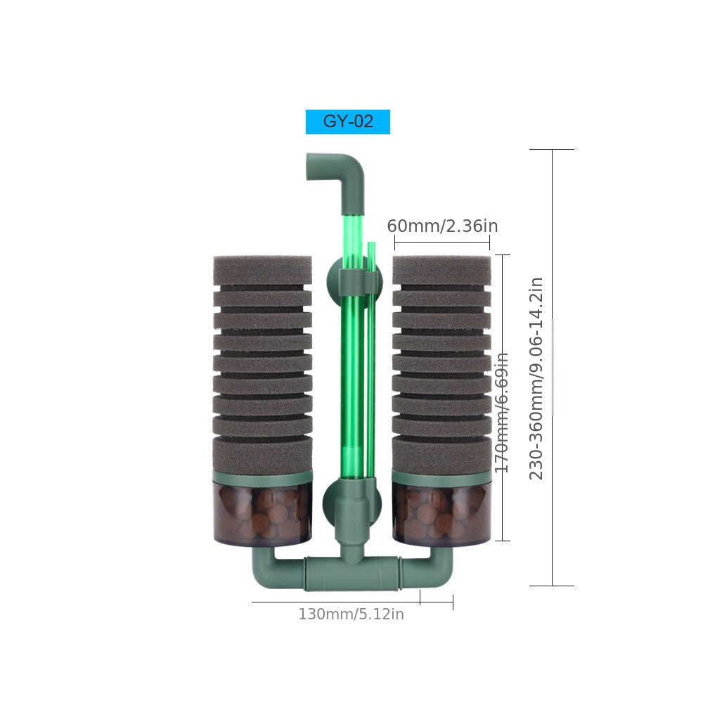 Dual Sponge Fish Tank Filter Quiet Submersible Foam Filter for Fresh & Saltwater