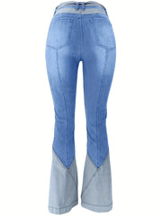 High Waist Flared Denim Jeans with Slash Pockets