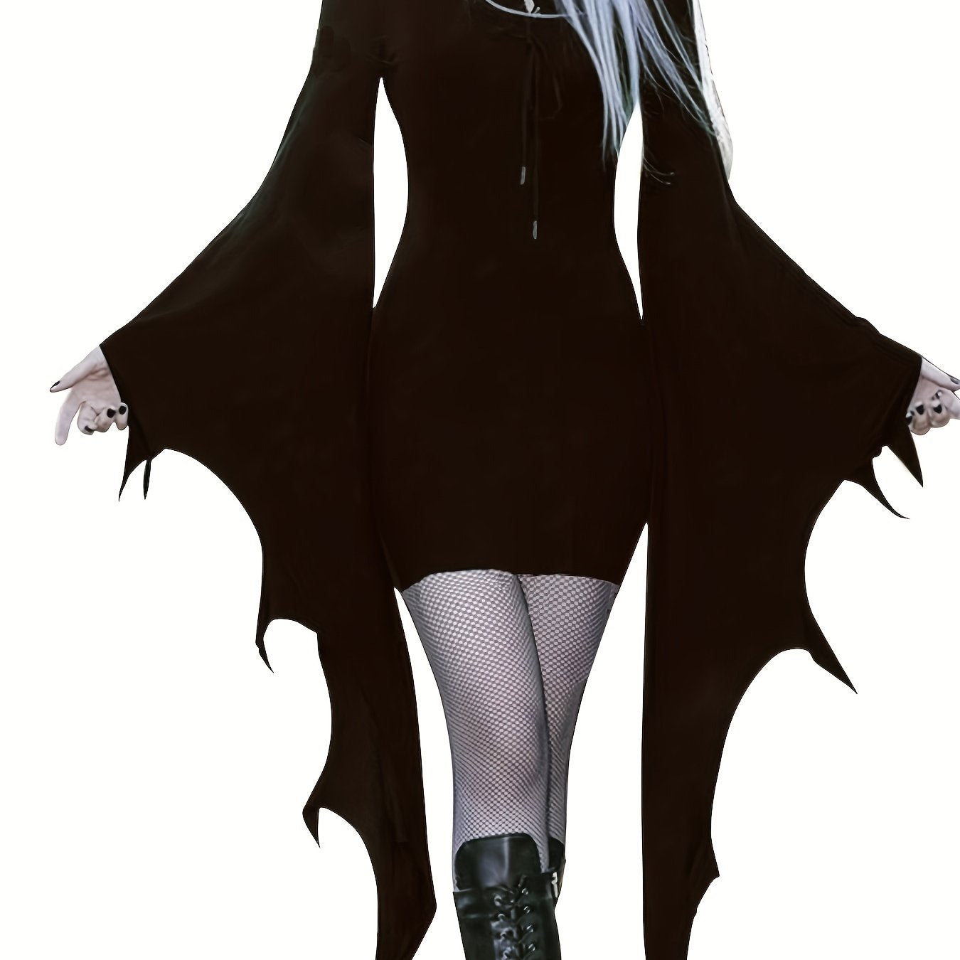 Solid Halloween Costume Dress Gothic Drawstring Bodycon Performance Dress