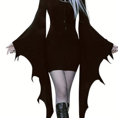 Solid Halloween Costume Dress Gothic Drawstring Bodycon Performance Dress