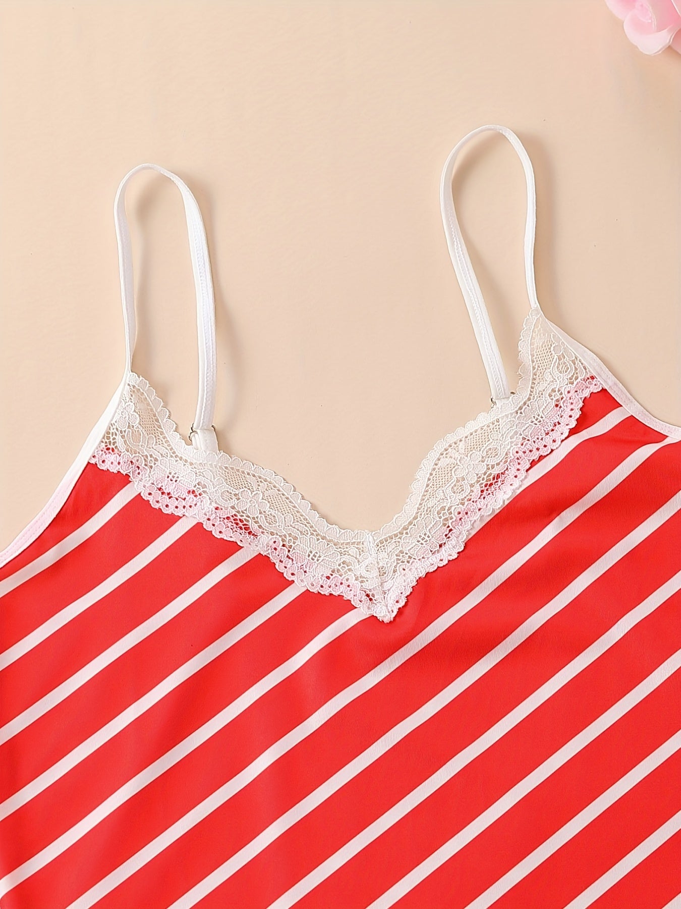 Striped Print Pajama Set V Neck Cami Top & Shorts Women's Sleepwear