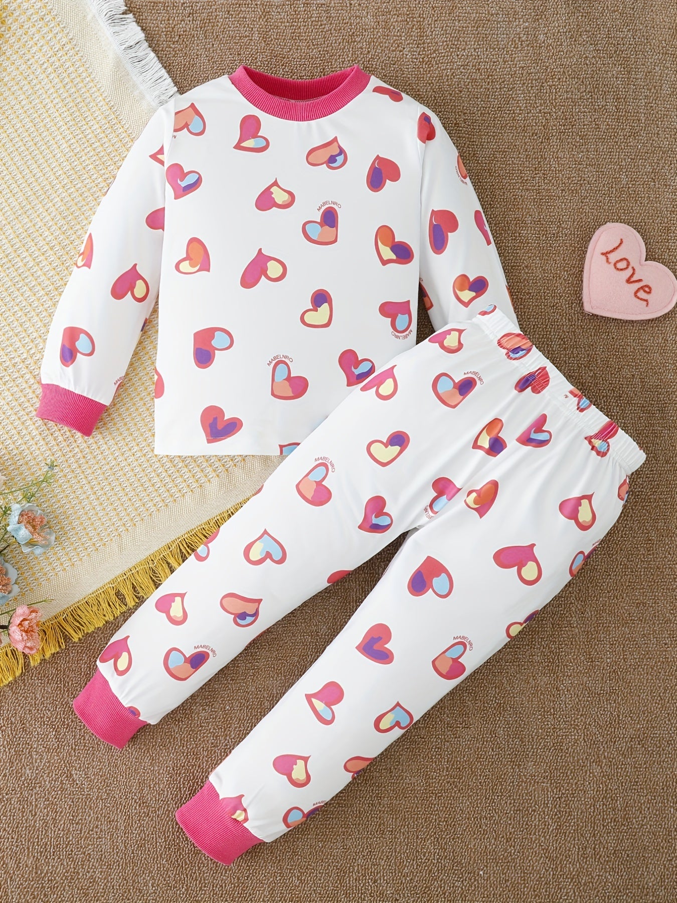 Girls Peach Heart Pajamas Set Baby Loungewear Set