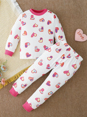 Girls Peach Heart Pajamas Set Baby Loungewear Set