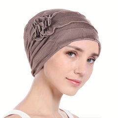Flower Decor Turban Solid Beanie Head Scarf Ramadan Head Wrap
