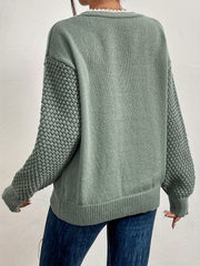 Lace V Neck Pullover Sweater Casual Long Sleeve Drop Shoulder Sweater