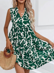 Plants Print V Neck Sleeveless Midi Dress