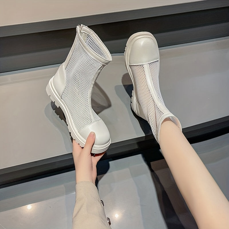 Women's Hollow Out Ankle Boots Round Toe Back Zipper Shoes