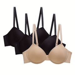 3pcs Push Up T-shirt Bras Comfy & Breathable Women's Lingerie