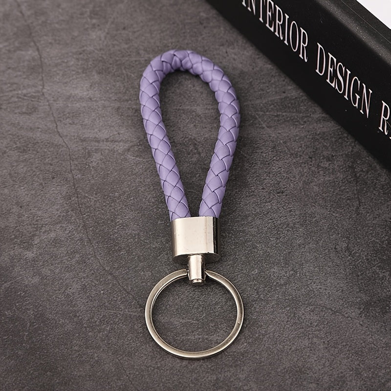 Multicolor Woven PU Leather Keychain Pendant Keyring Car Key Holder Ornament