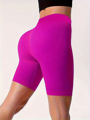 Ribbed Yoga Shorts Tummy Control High Waist Running Women's
