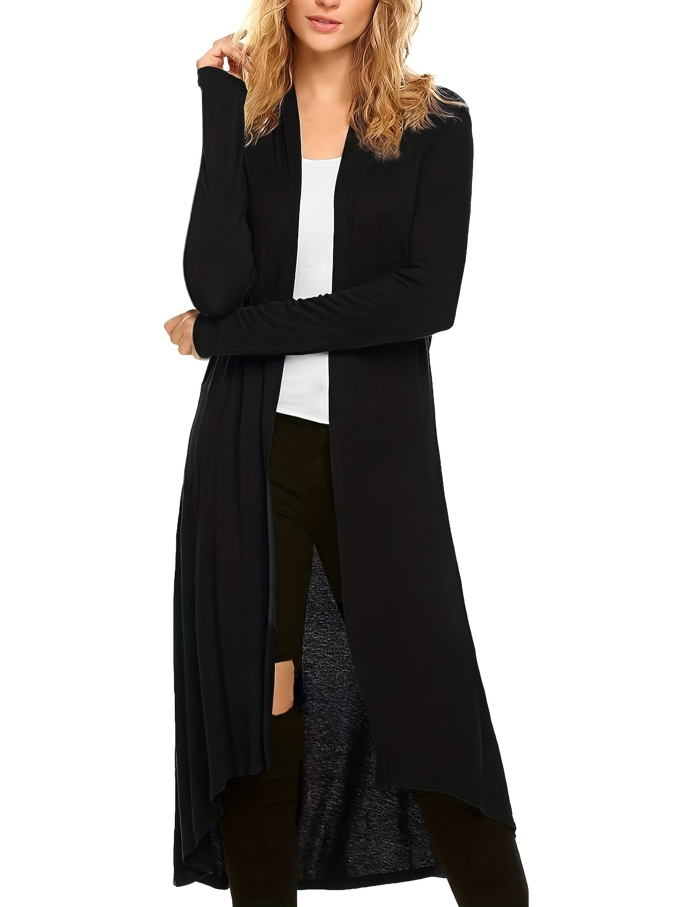 Open Front Drape Knit Cardigan Long Sleeve Sweater Women's Clothing