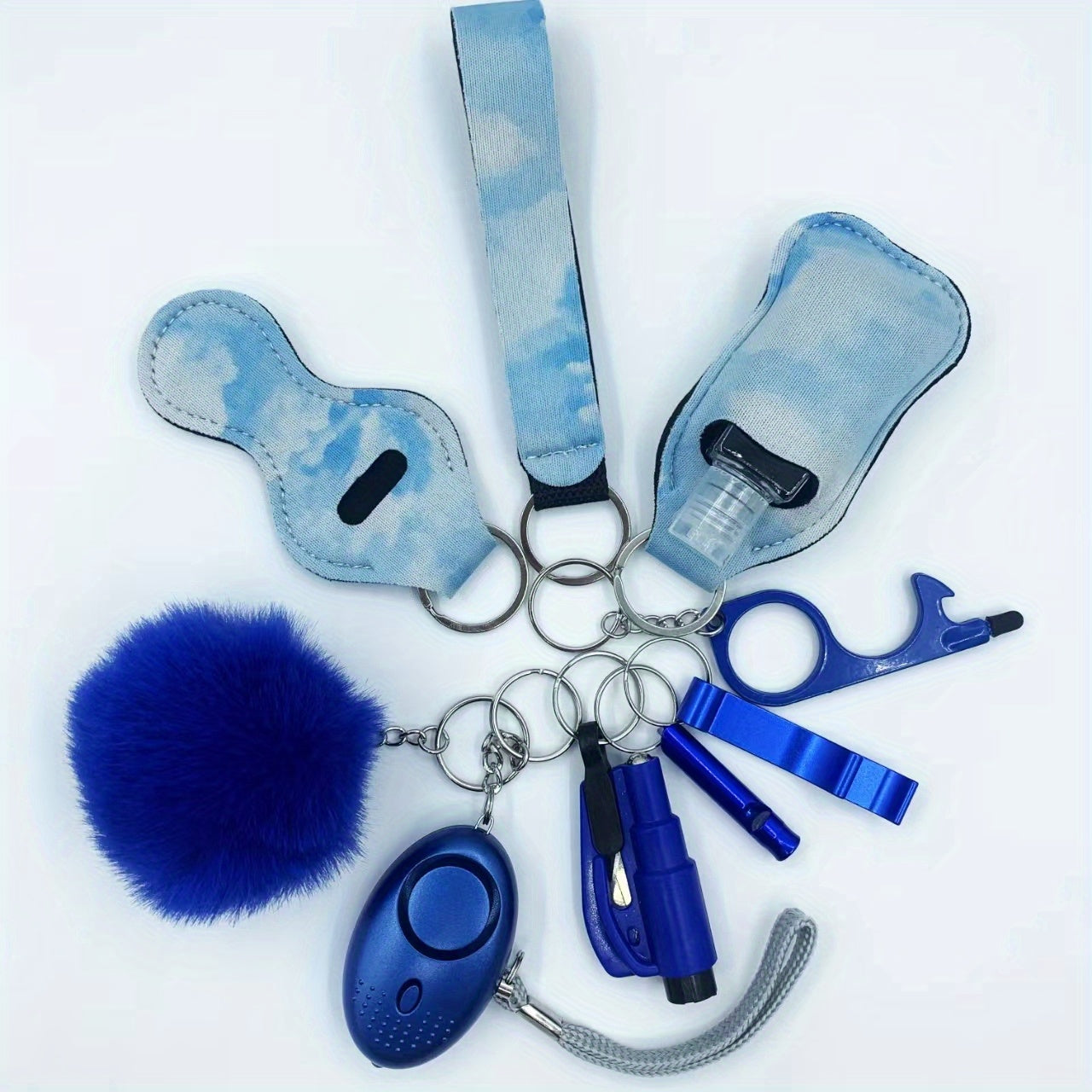10pc Women's Safety Keychain Set: Alarm, Breaker, Whistle, Opener