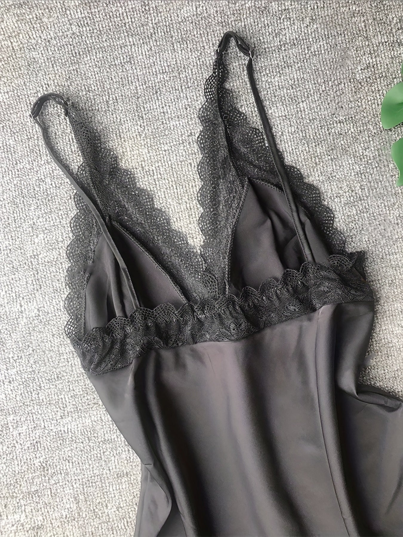 Lace Satin Nightdress Deep V Backless Sleepwear