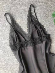 Lace Satin Nightdress Deep V Backless Sleepwear