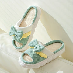 Women's Bowknot Decor Slippers Comfortable Open Toe Slip On Shoes