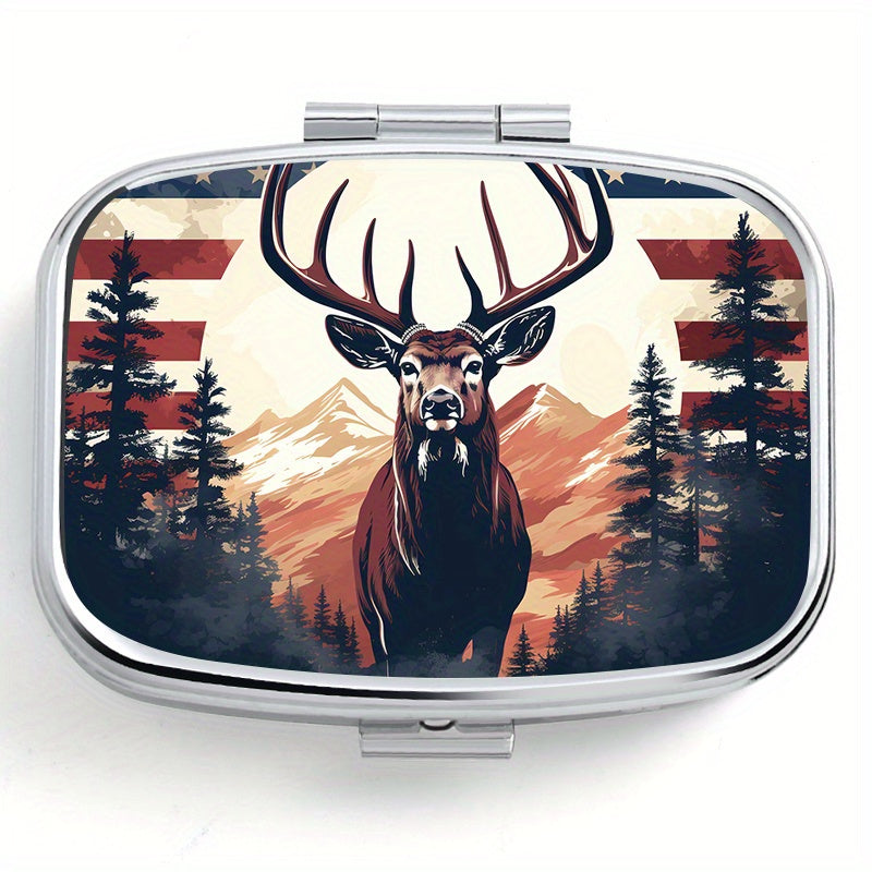 National Flag Elk Pattern Printed Square Medicine Box Two Compartment Pill Box