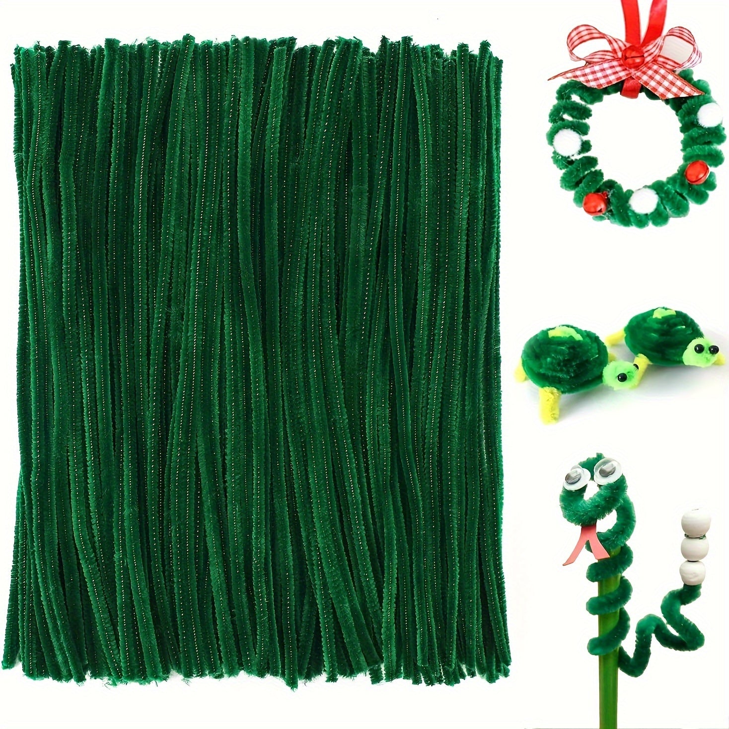 300pcs Dark Green Pipe Cleaner Craft Chenille Rod Christmas DIY Craft
