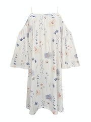 Floral Print Cold Shoulder Dress Casual Flared Sleeve Spaghetti Strap Dress