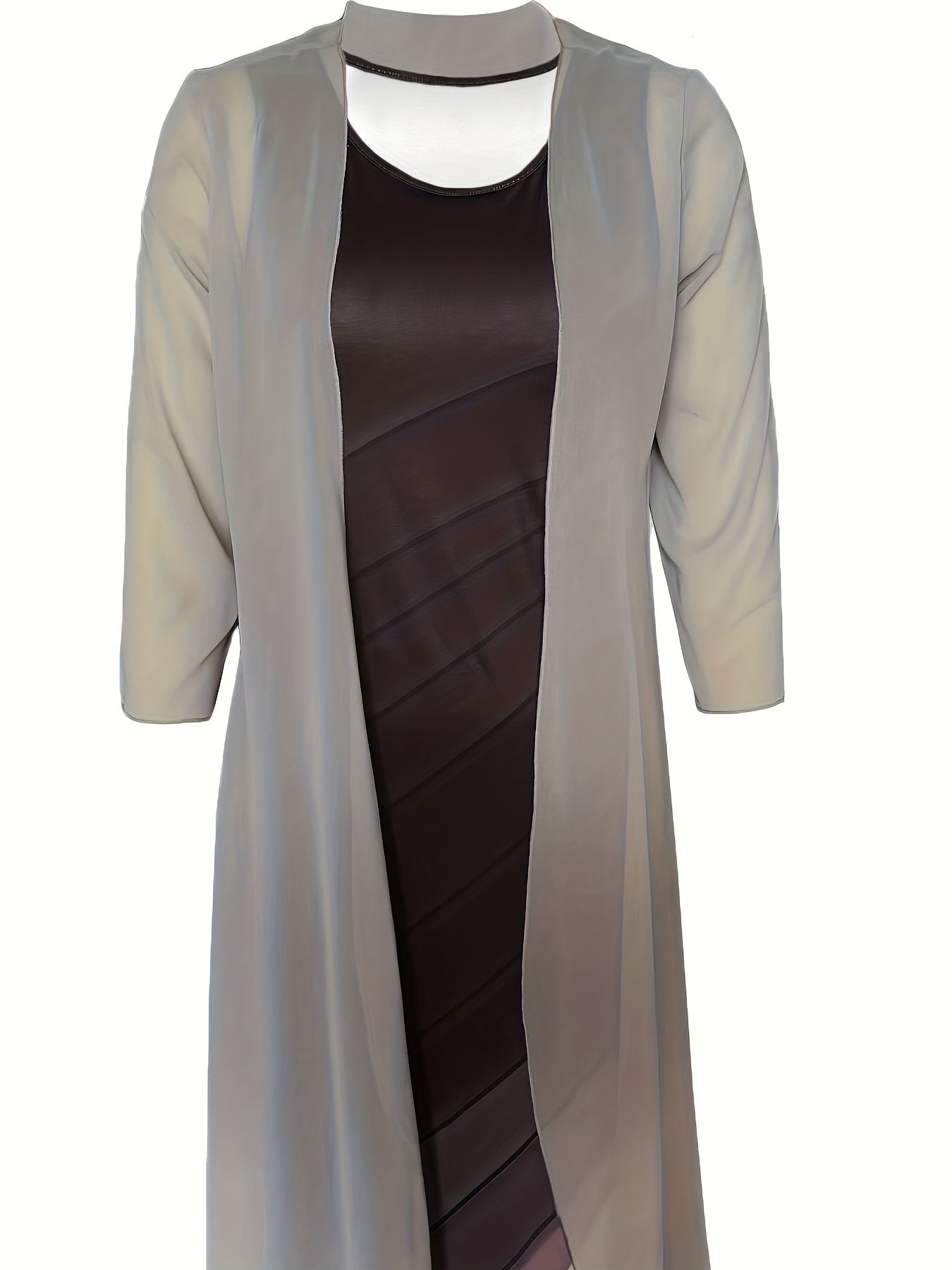 Spring & Fall 2pc Set Long Cardigan & Midi Dress Outfit