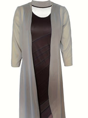 Spring & Fall 2pc Set Long Cardigan & Midi Dress Outfit