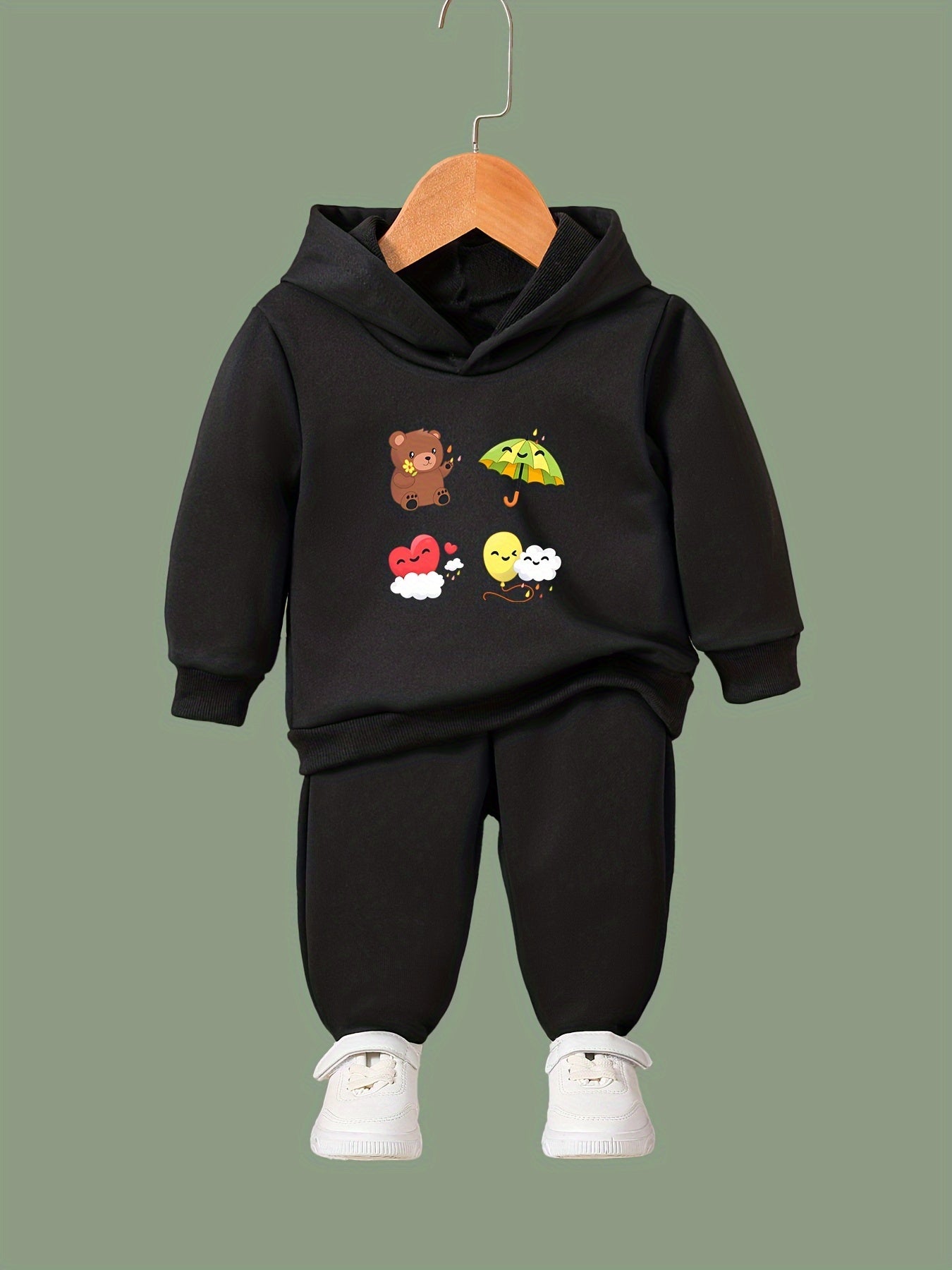 Bear & Heart Pattern 2pcs Breathable Activewear Sets Girls