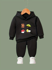 Bear & Heart Pattern 2pcs Breathable Activewear Sets Girls