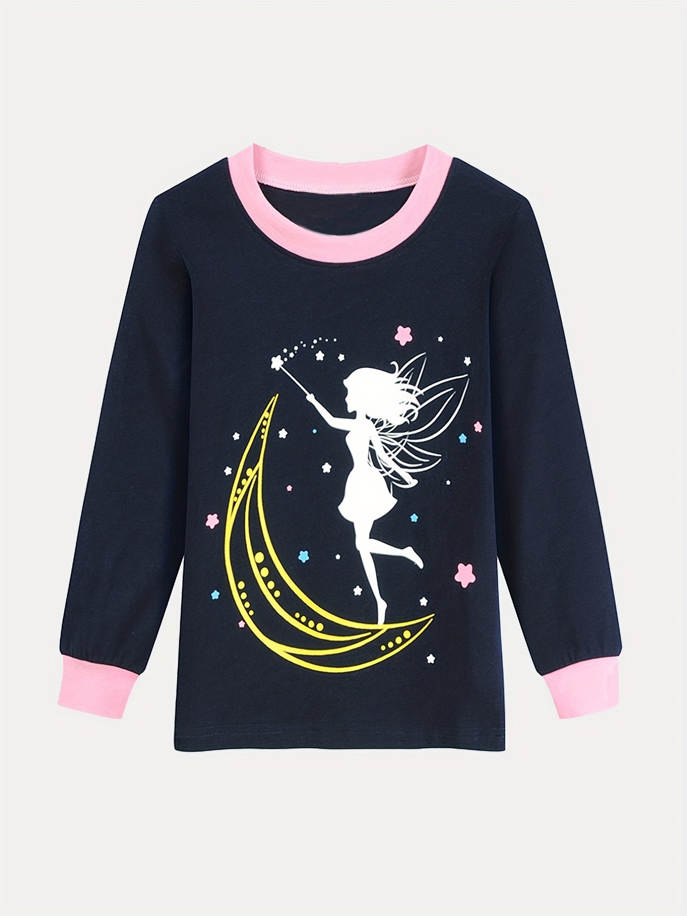 2pcs Girls Pajamas Cartoon Moon Girl Graphic Cotton Pjs Set